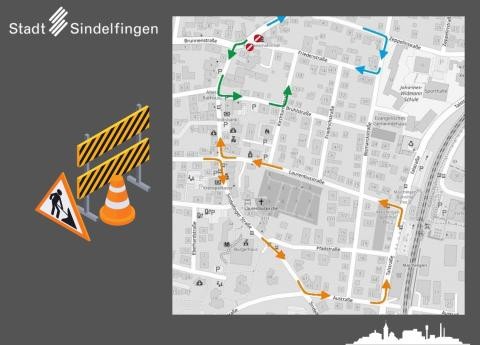 Grafik: Umleitungen Stuttgarter Straße und Laurentiusstraße