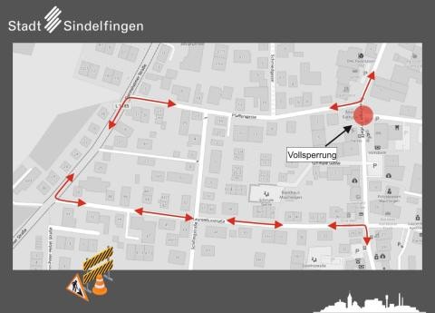 Grafik: Sperrung der Sindelfinger Straße (Stadt Sindelfingen)